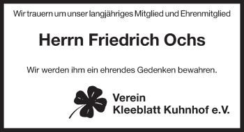 Traueranzeige von Friedrich Ochs von Pegnitz-Zeitung